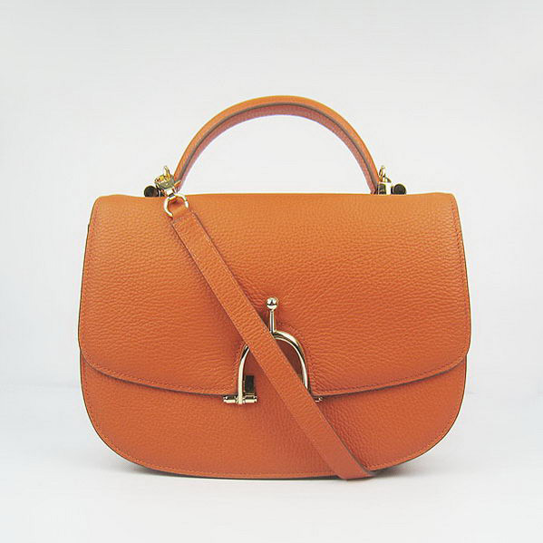 H8088 Hermes Stirrup Borsa a tracolla in pelle di vitello d'oro arancione